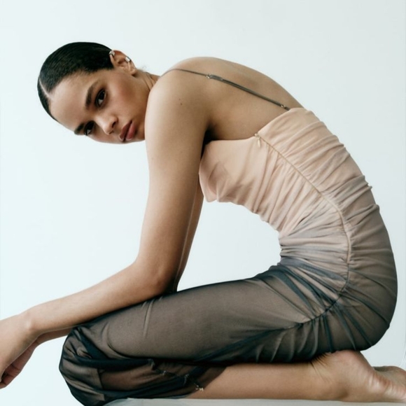 Zara Corset Style Ombre Dress S NWT Adjustable Straps Mesh Double Lined Maxi - Picture 4 of 17